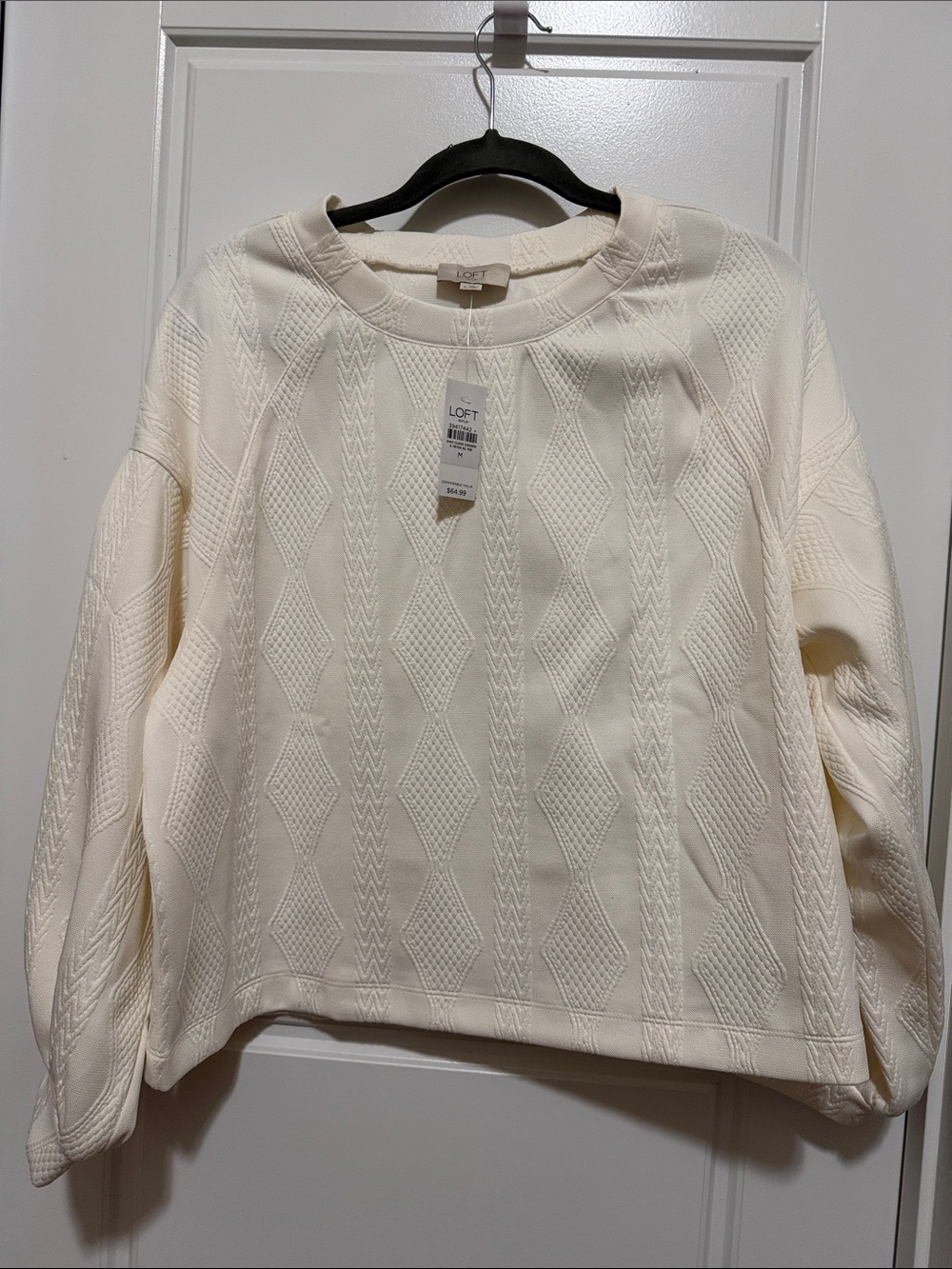 LOFT Ivory Diamond-Textured Crewneck Sweatshirt